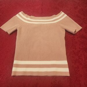 Papaya Off-Shoulder Sweater in Tan and Cream